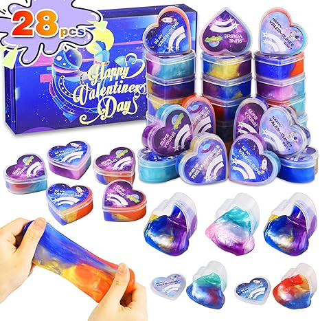 Valentines Day Gifts for Kids, 28 PCS Galaxy Slime with Greeting Cards, Classroom Exchange Party ... | Amazon (US)