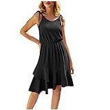 Women's Sexy Crewneck Solid Color Irregular Sling Ruffled Strap Sleeveless Summer Dress Black | Amazon (US)
