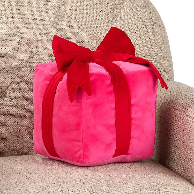 Pink and Red Gift Box Shaped Pillow | Kirklands