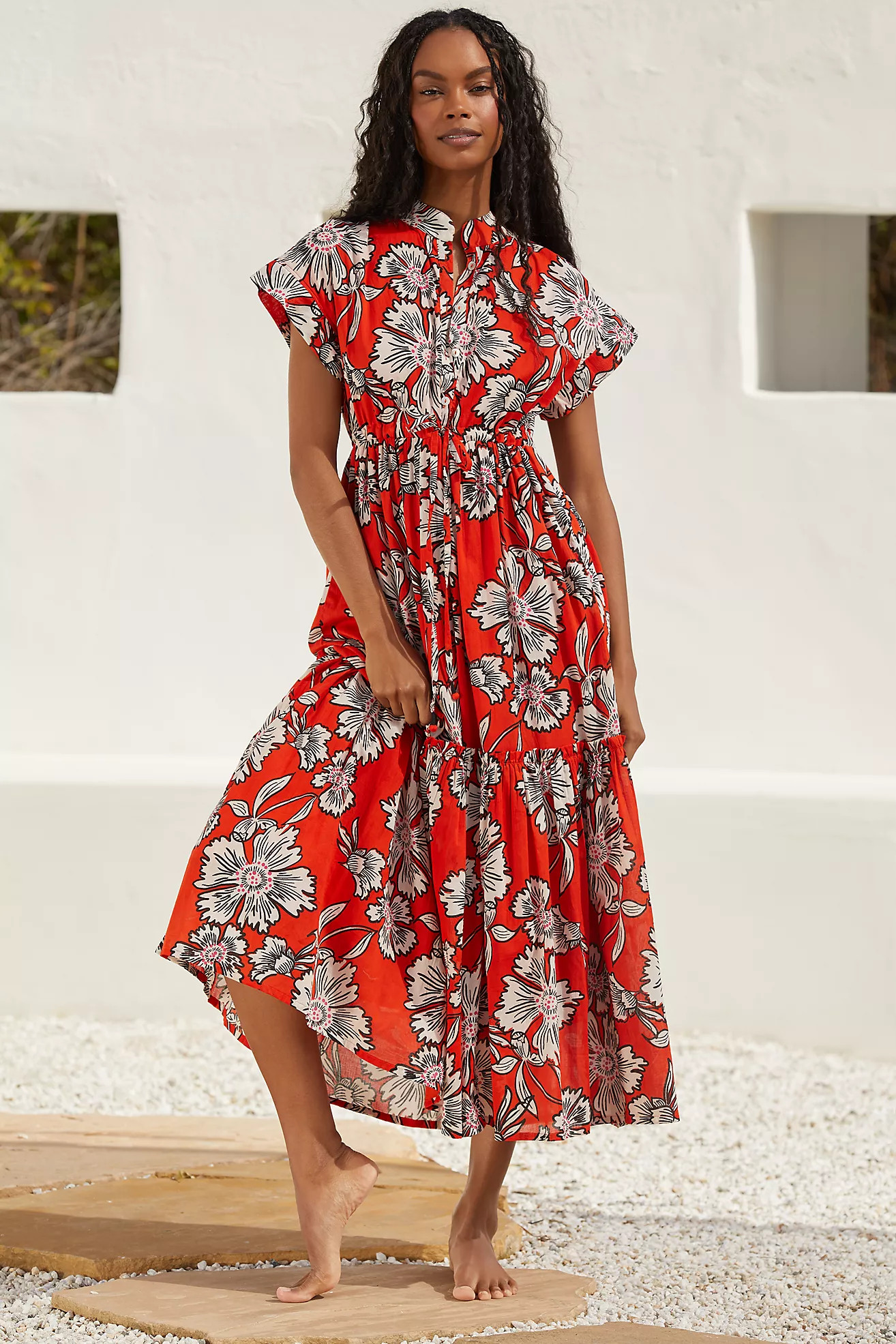 Ro's Garden Mumi Cap-Sleeve Midi Dress | Anthropologie (US)