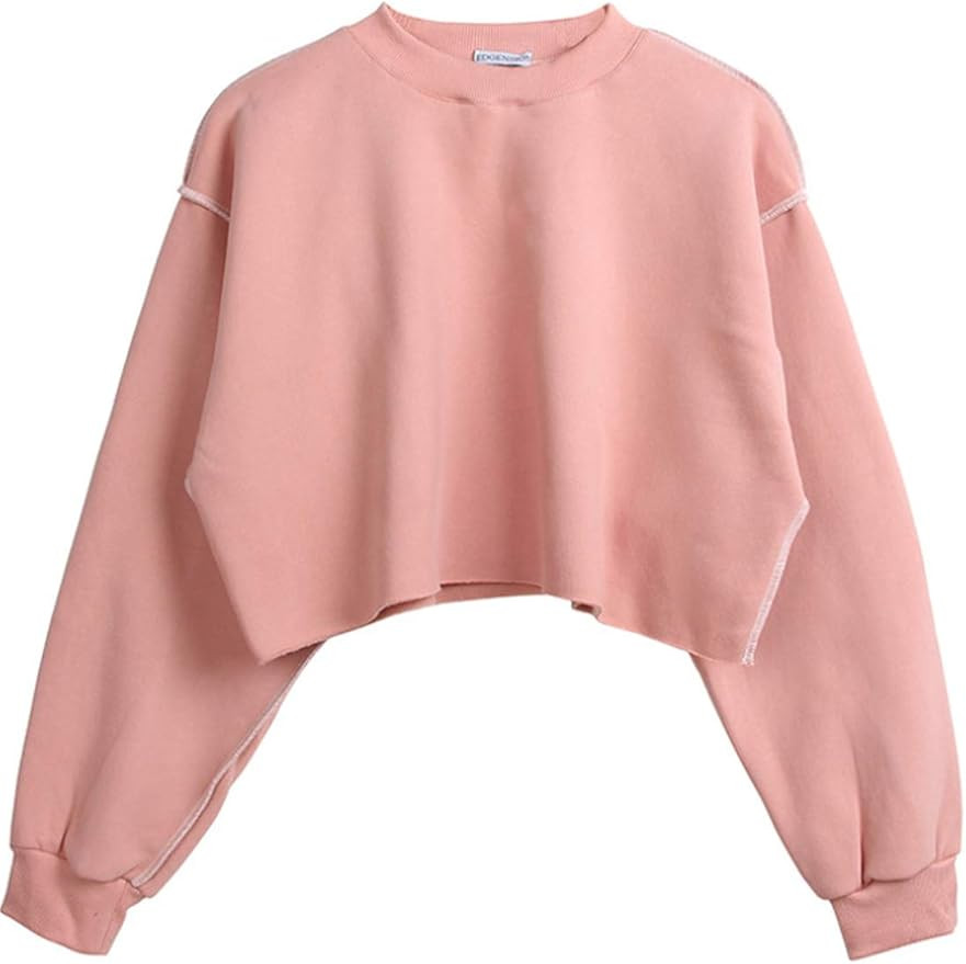 Yimoon Women's Loose Casual Fleece Lined Long Sleeve Crop Top Pullover Sweatshirts | Amazon (US)