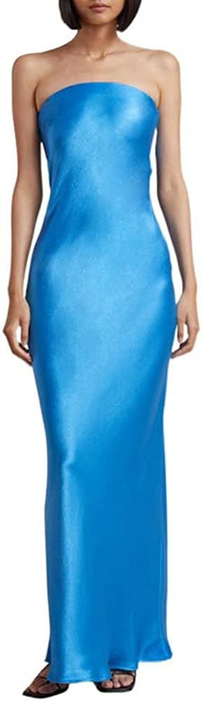 Women's Off Shoulder Satin Maxi Dress Elegant Strapless Split Bodycon Long Dresses Backless Even... | Amazon (US)
