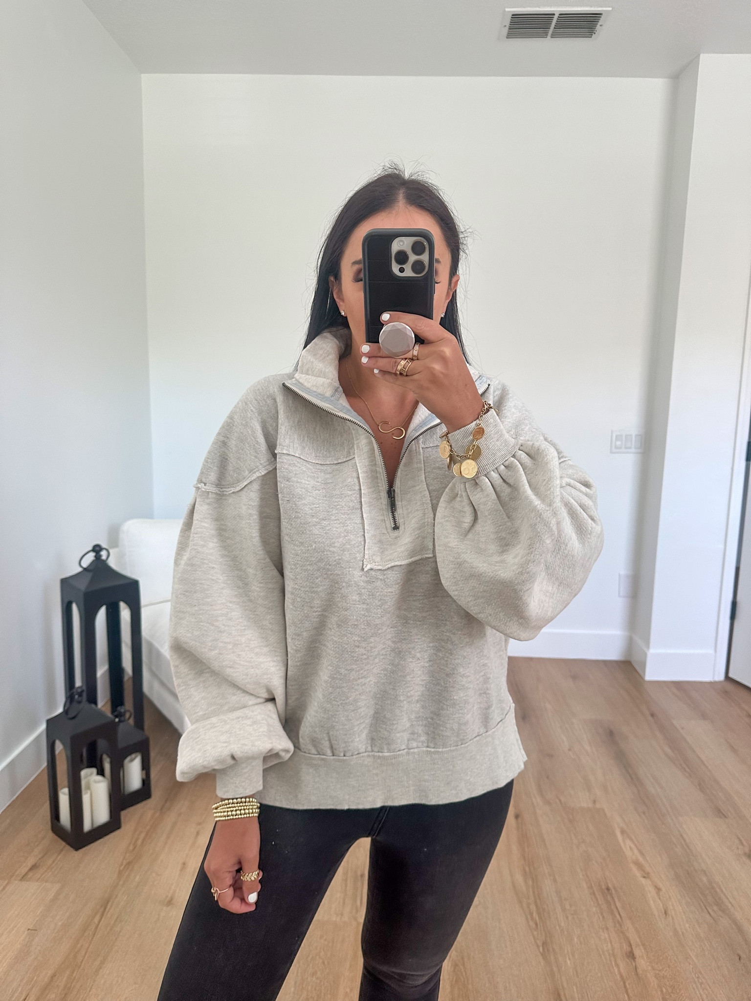 Kassey Half Zip wearing size small. We The Free Raw High-Rise Jegging wearing size 28. Marc Fisher LTD Alva ankle Boots