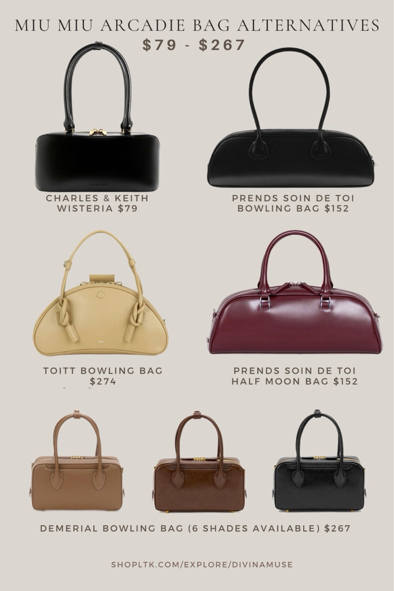 More MIU MIU arcadie bag dupes and alternatives PART 3. I was first having a lot of stress finding alternatives to this beautiful bag. I wanted something with no logos and I stumbled FINALLY upon many other great alternatives with different styles and touches. Ugh, I’m so awesome sometimes. Look at the dupes I found! 
- 
Everyday bags, daily bags, leather daily bags, medium bags, bowling bags, Boston bag, luxury bags for less, luxury bag dupes, luxury bag alternatives 

#LTKSaleAlert #LTKWorkwear #LTKSummerSales
