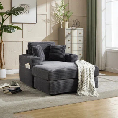[New]Corduroy Upholstered Chaise Lounge Sofa,Magazine Bag,Detachable Cushions Deep Seat For Living Room Office,3 Colour | Wayfair North America