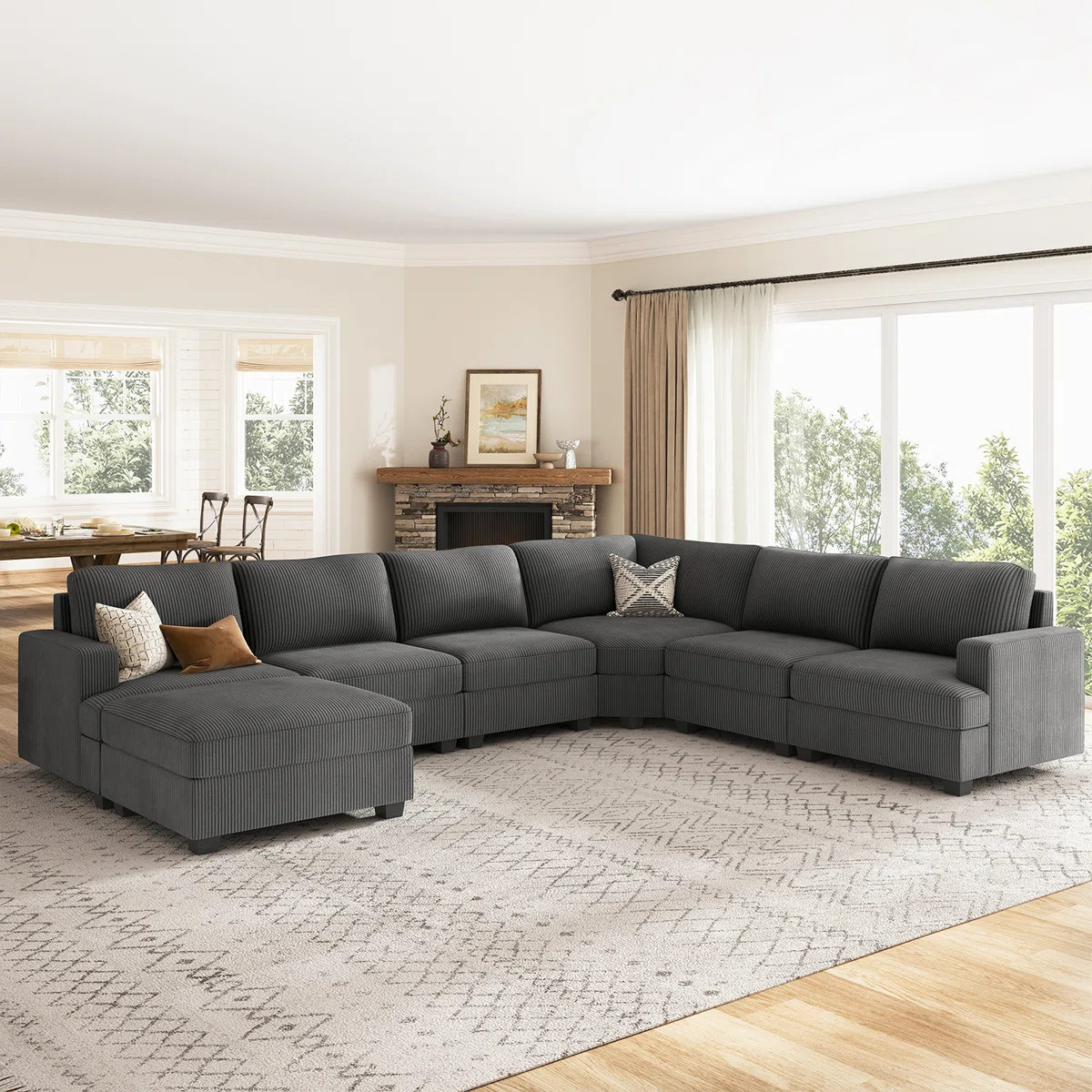 Maureece U Shaped Corduroy Sectional Modular Sofa With Chaise | Wayfair North America