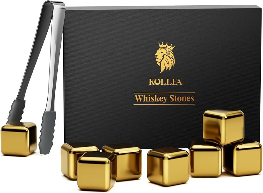 Whiskey Stones, Kollea 8 Pack Golden Stainless Steel Whiskey Chilling Rocks, Reusable Ice Cube fo... | Amazon (US)