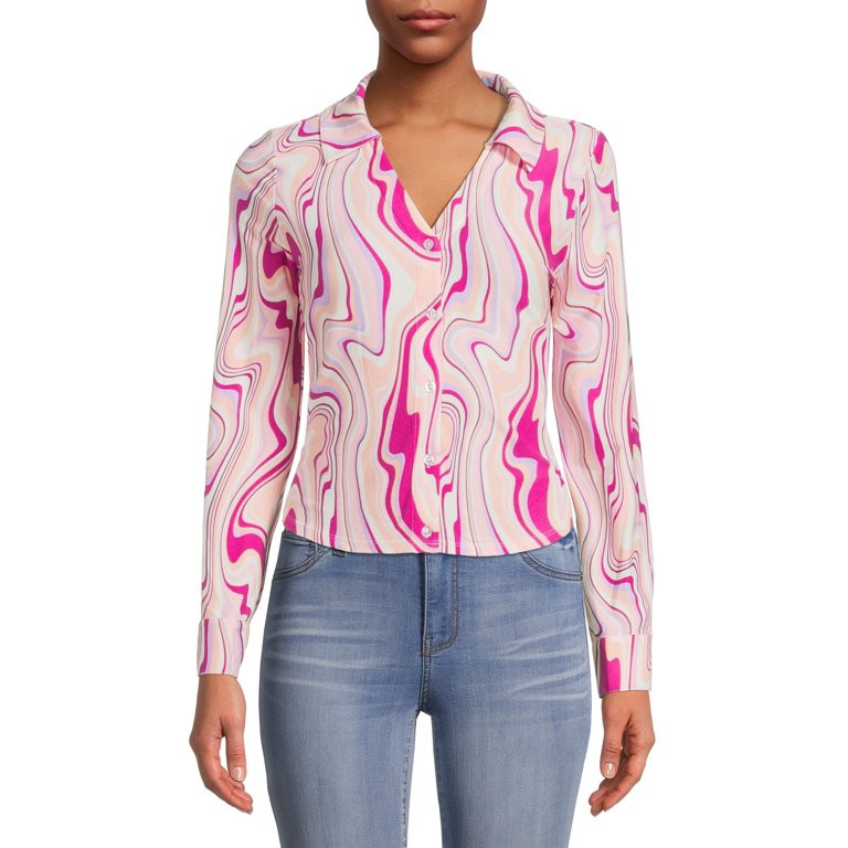 No Boundaries Juniors’ Printed Button Front Top | Walmart (US)