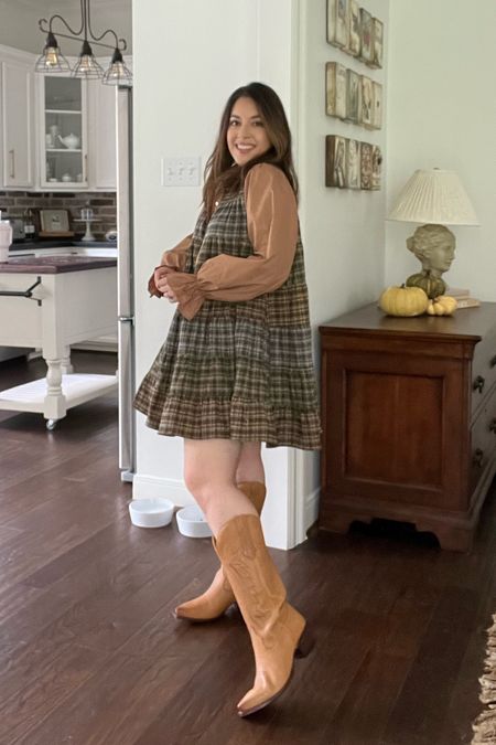 The cutest fall dress and western boot combo! Red dress dress and Tecovas boots! Perfect for any fall events, apple picking or western style concerts that you don’t want to be too western. Bump friendly

#LTKbump #LTKstyletip #LTKparties