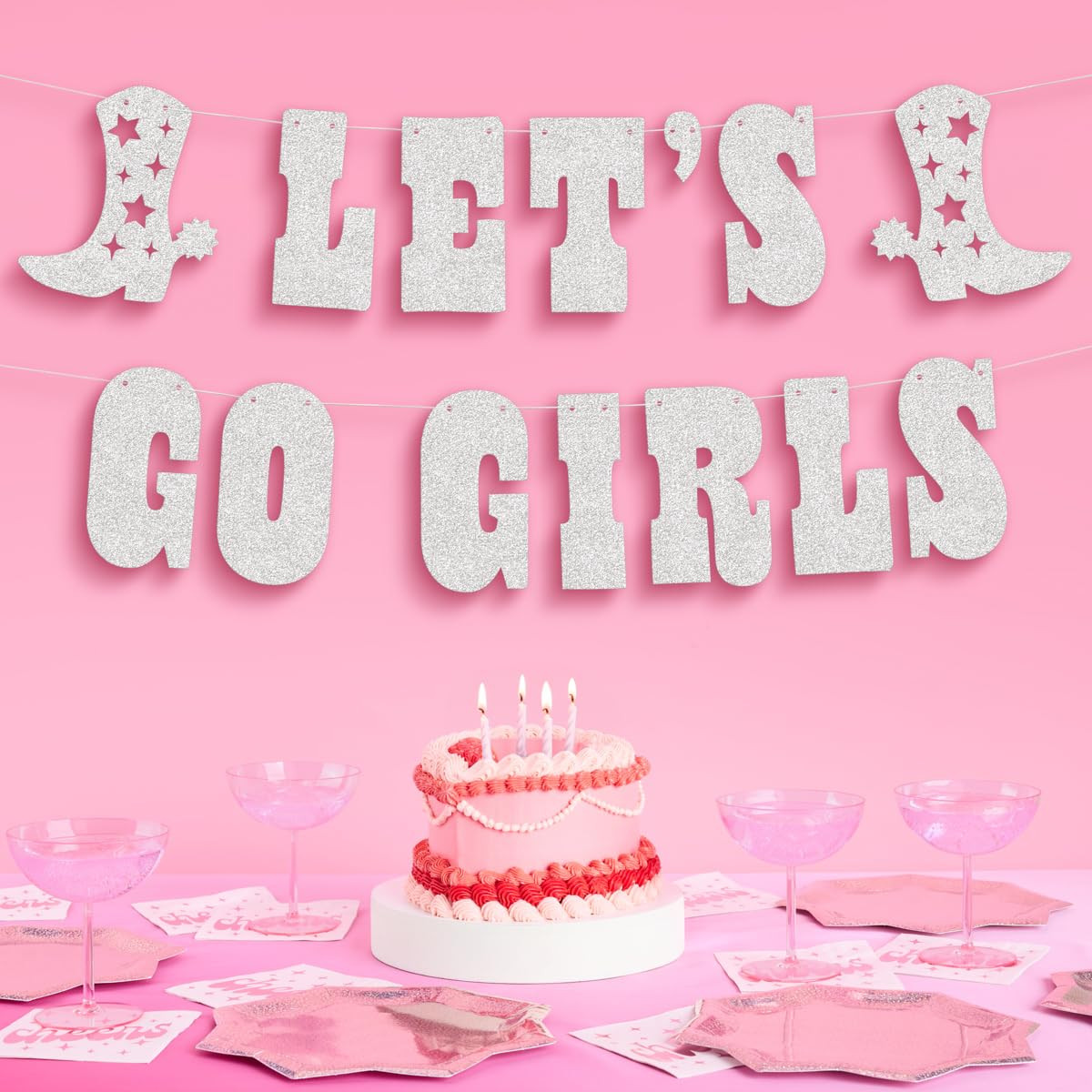 xo, Fetti Let's Go Girls Glitter Banner - Silver, 5 Ft. | Bachelorette Party Decorations, Cowgirl... | Amazon (US)