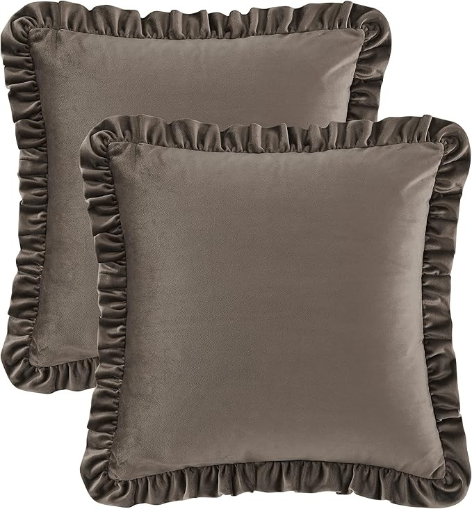GIGIZAZA Brown Decorative Throw Pillow Covers, 16x16 Velvet Ruffle Cushion Pillow Covers for Sofa... | Amazon (US)