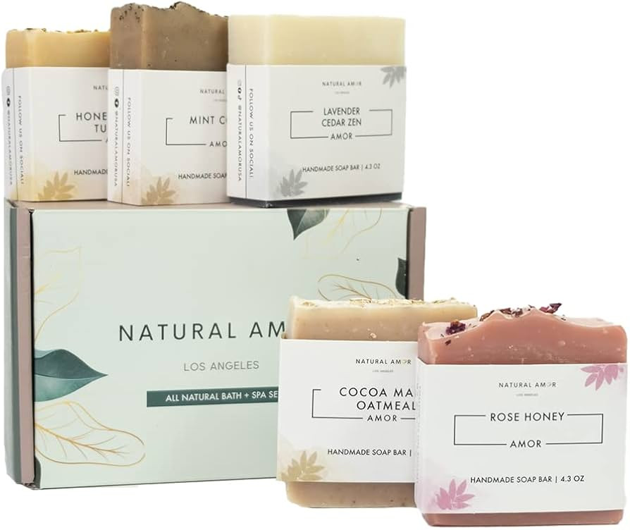 Natural Amor- All Natural Bar Soap Set (5 Pack), Shea Butter Enriched, Gentle Bar for All Skin Ty... | Amazon (US)
