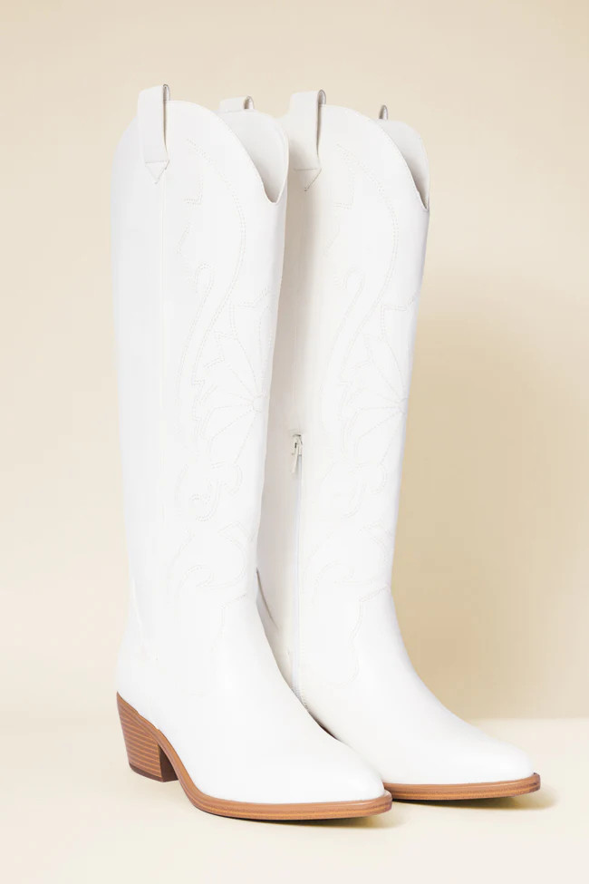 Shania White Cowboy Boots | Pink Lily
