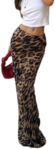 Leopard Print Skirt Cheetah Print Long Skirts for Women Trendy Y2k Summer Skirts Maxi Skirt | Amazon (US)