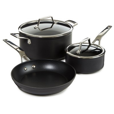 BergHOFF Essentials 5Pc Non-stick Hard Anodized Cookware Starter Set With Glass lid, Black | Target