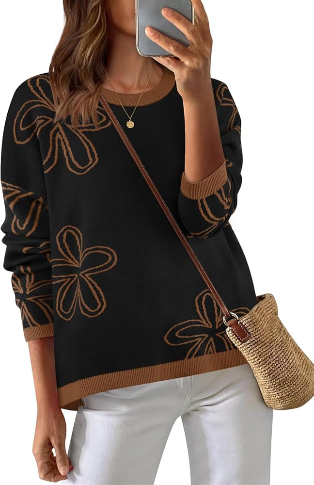 MEROKEETY Women's 2024 Fall Oversized Pullover Sweater Winter Long Sleeve Color Block Floral Patt... | Amazon (US)