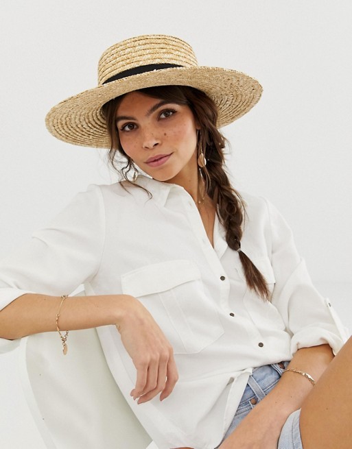 ASOS DESIGN natural straw easy boater with size adjuster | ASOS (Global)
