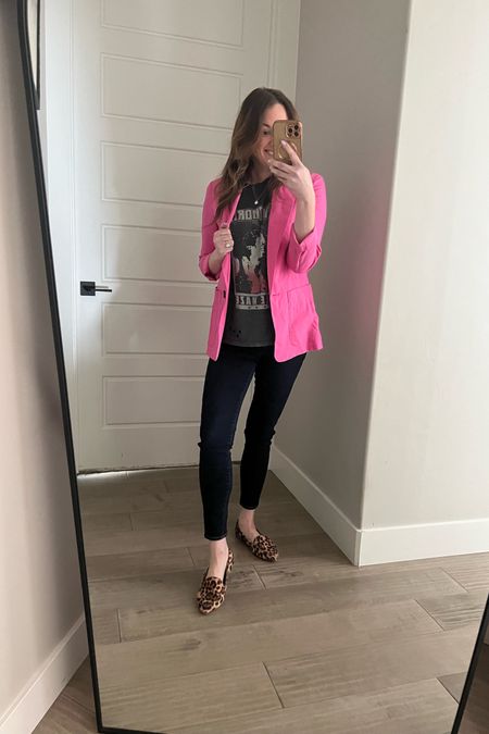 How to wear a blazer. Blazer outfits. Blazer outfits casual. Pink blazer. Pink blazer outfit idea. Blazer outfits for women. Blazer and jeans outfit. Blazer with jeans. Madewell Jeans and Leopard flats. Leopard shoes. Casual work outfit  

#LTKstyletip #LTKunder50 #LTKFind