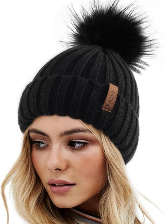 FURTALK Womens Winter Knitted Beanie Hat with Faux Fur Pom Warm Knit Skull Cap Beanie for Women... | Amazon (US)
