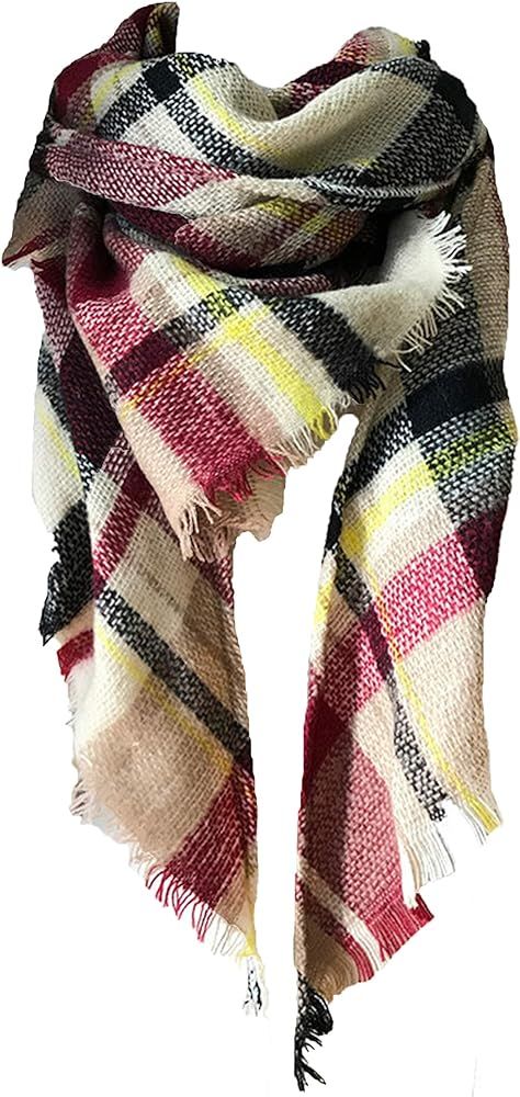 Wander Agio Womens Warm Long Shawl Wraps Large Scarves Knit Cashmere Feel Plaid Triangle Scarf | Amazon (US)