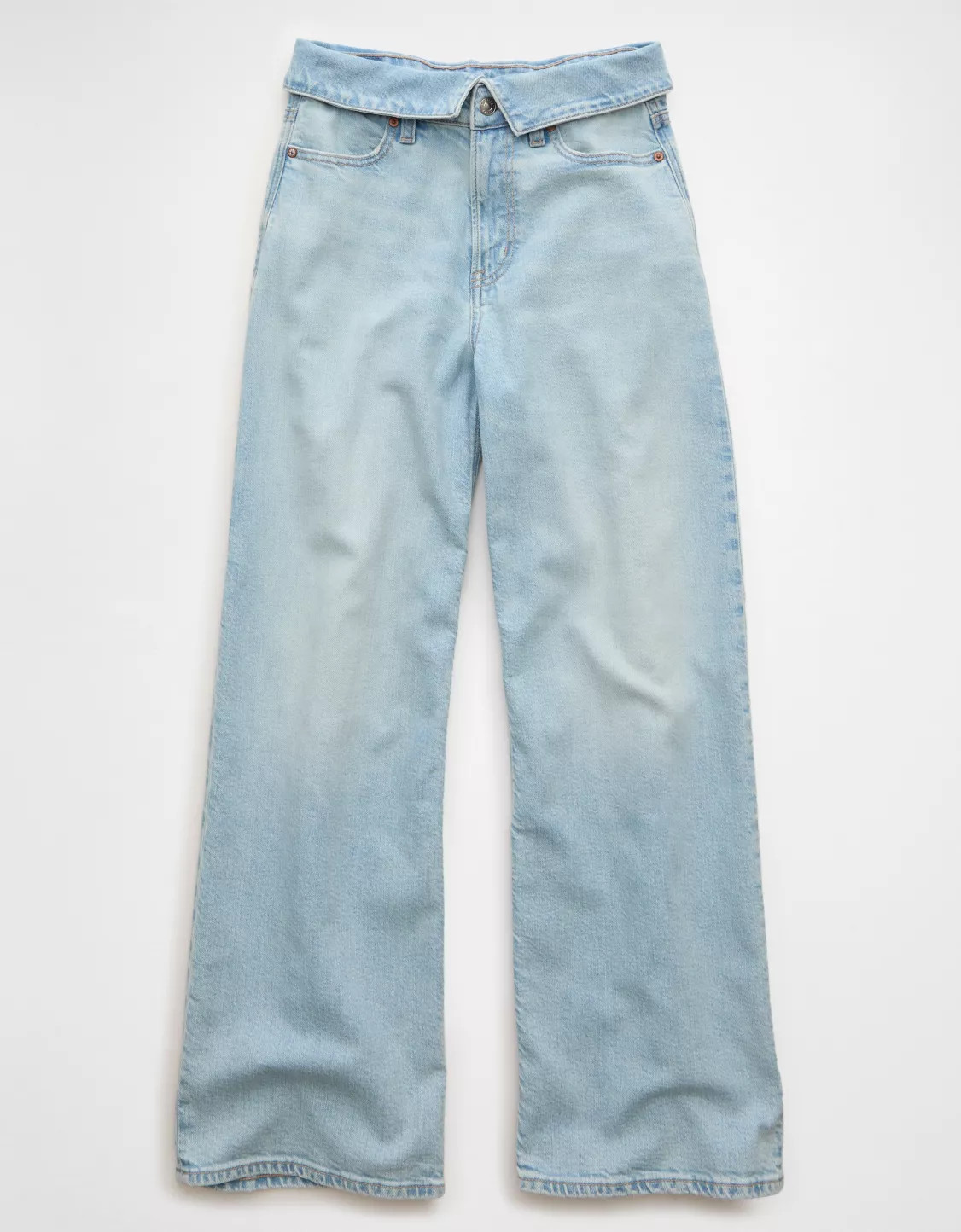 AE Dreamy Drape Stretch Curvy Super High-Waisted Baggy Wide-Leg Jean | American Eagle Outfitters (US & CA)