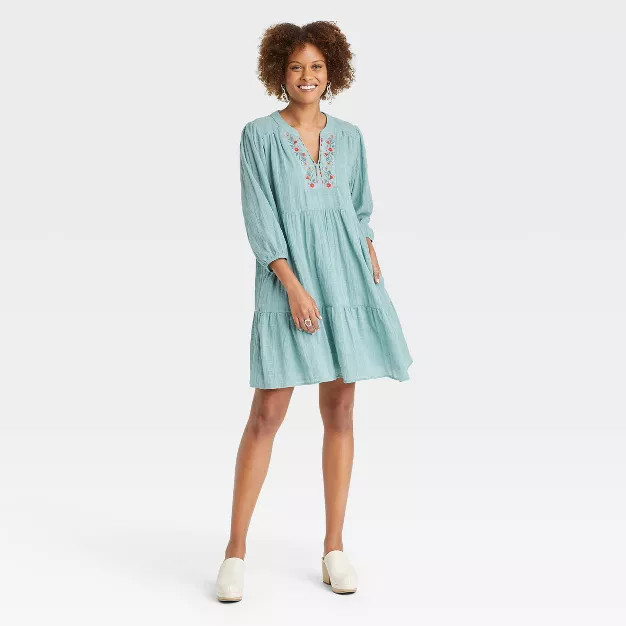 Women's Long Sleeve Embroidered Dress - Knox Rose™ Light Green | Target