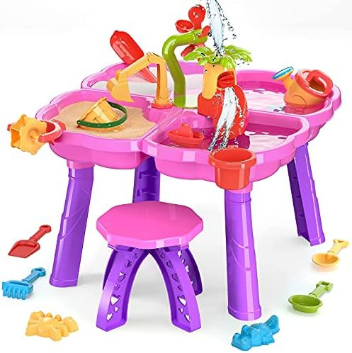 TEMI 4-in-1 Sand Water Table for Kids, 32PCS Beach Toys Toddler Activity Table Sandbox Toy Sensory P | Amazon (US)