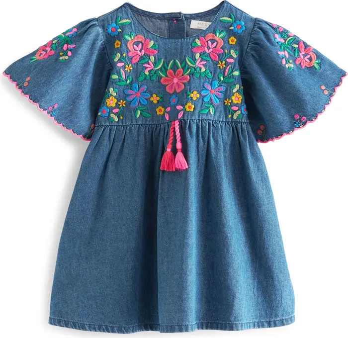 Kids' Floral Embroidered Denim Caftan Dress | Nordstrom