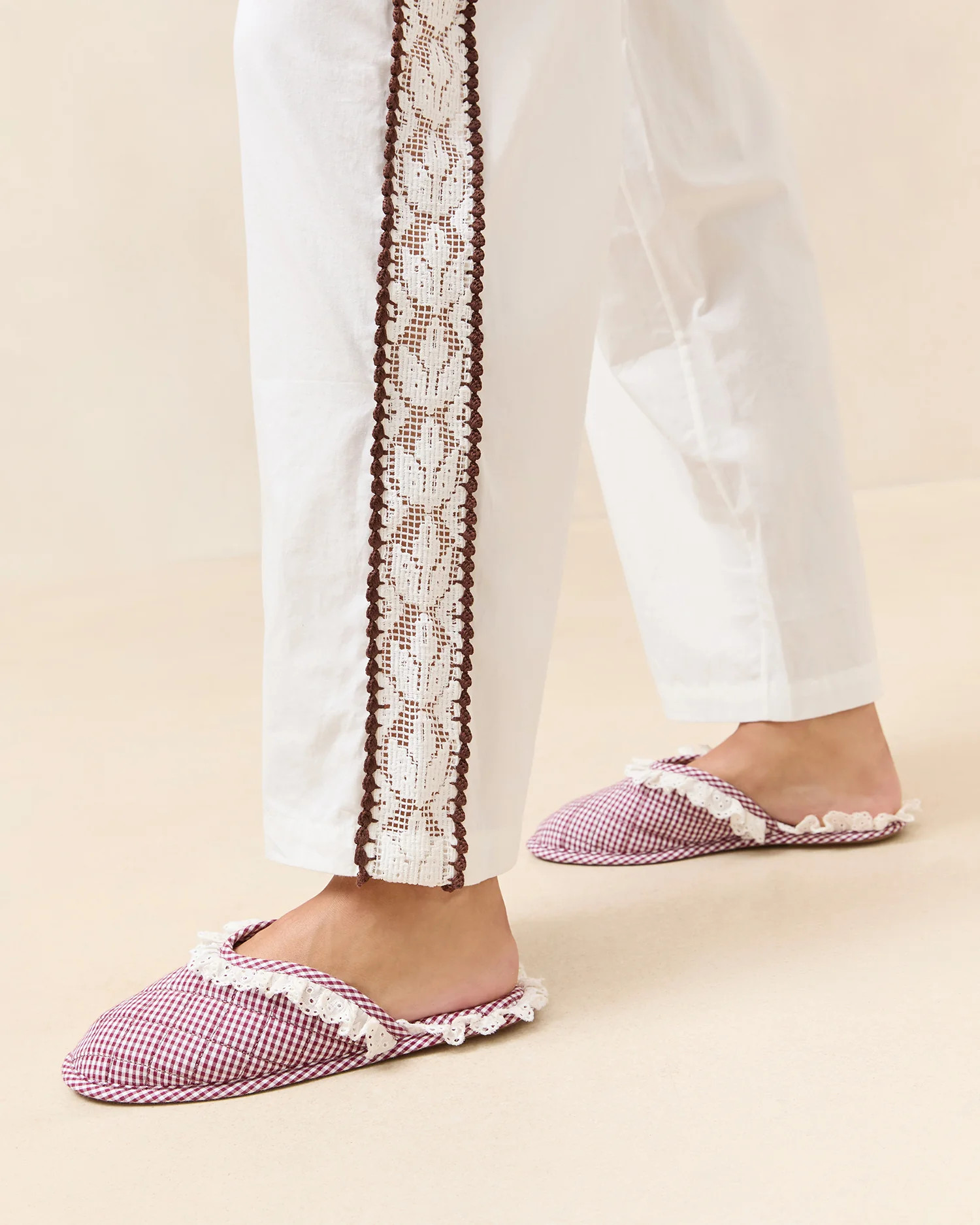 Marky Cream/Maroon Gingham Slipper | Loeffler Randall
