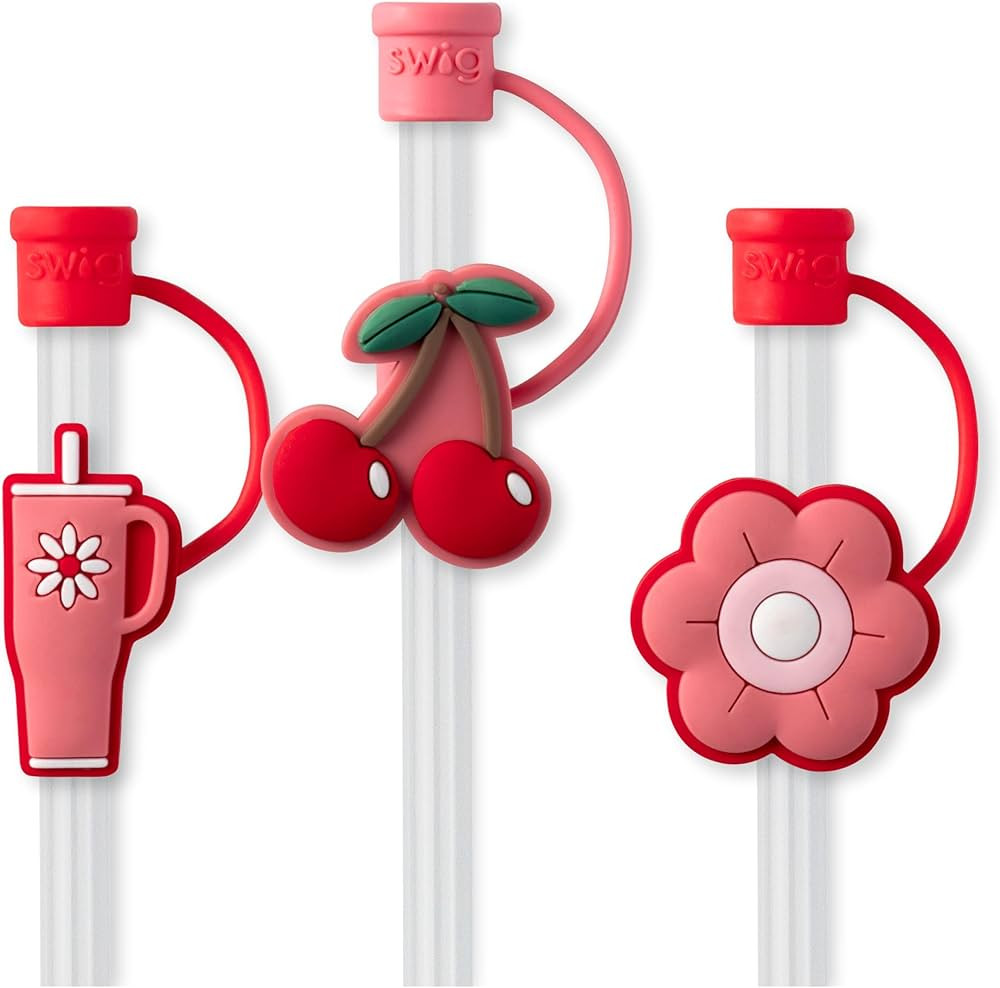 Swig Straw Toppers Set, 3 Reusable Straws with 3 Silicone Straw Covers, Cover Cap with Customizab... | Amazon (US)