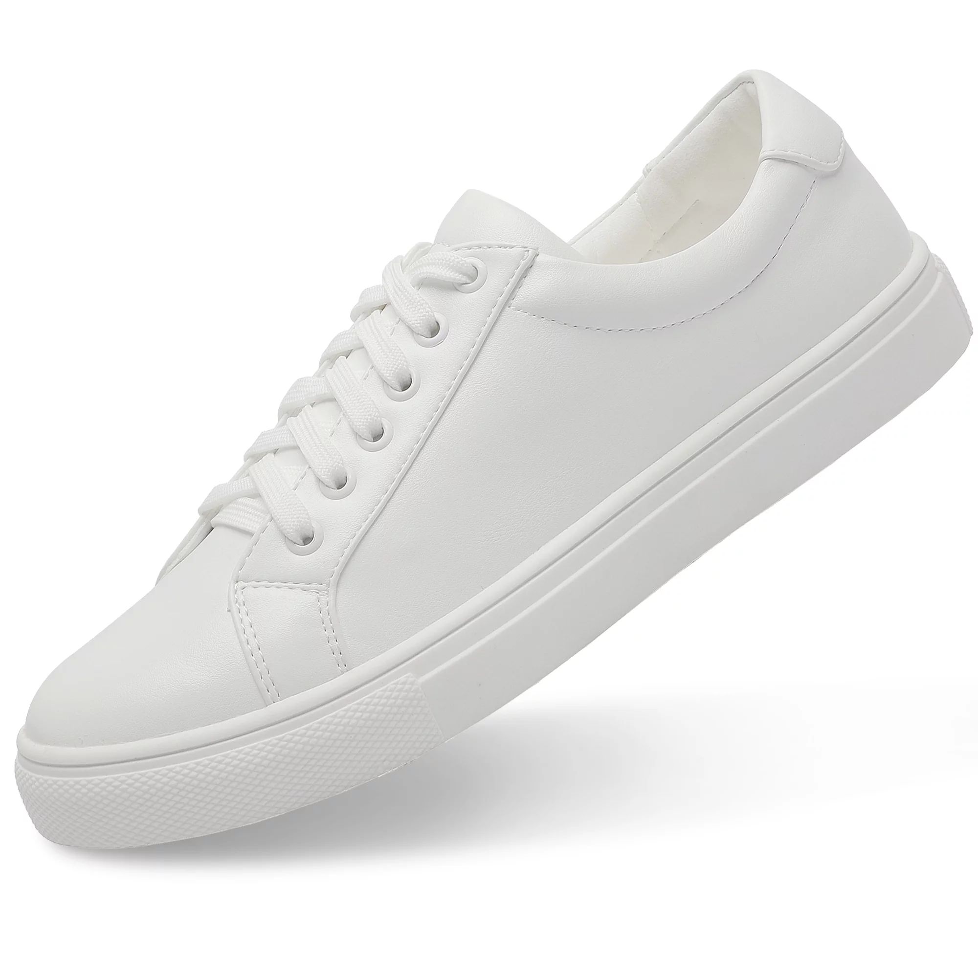 Woman Fashion Pure White Sneakers Casual Lace up Flat Shoes Low Top for Female 7 | Walmart (US)