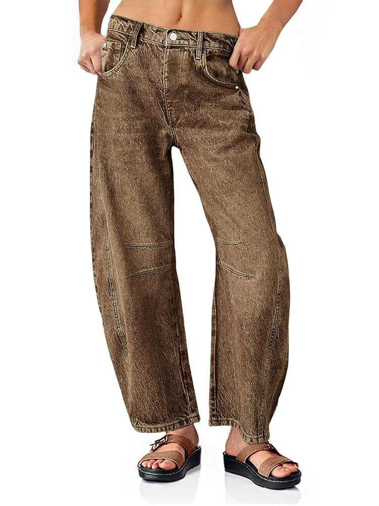 PLNOTME Women's Baggy Boyfriend Jeans Vintage Wide Leg Mid Rise Barrel Denim Ankle Pants | Amazon (US)