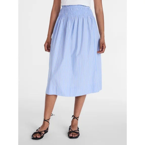 Time and Tru Women's Smocked Waist Cotton Midi Skirt, Sizes XS-XXXL | Walmart (US)