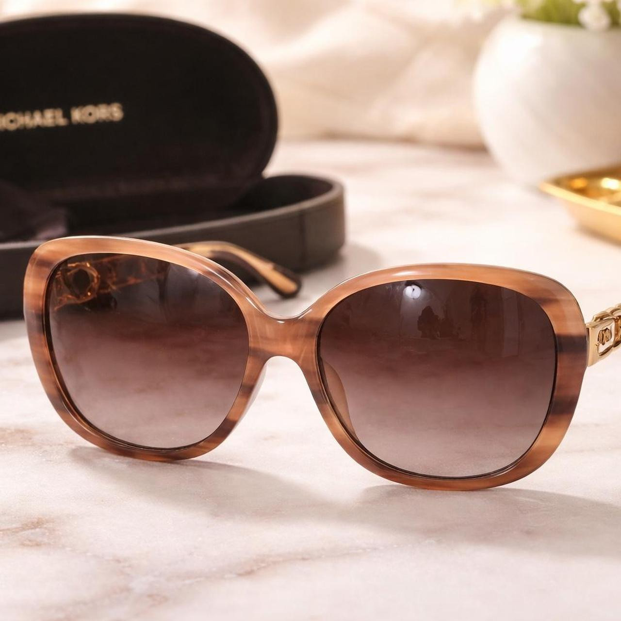 Michael Kors Women's Oversized Sunglasses - Tan/Brown | Depop US