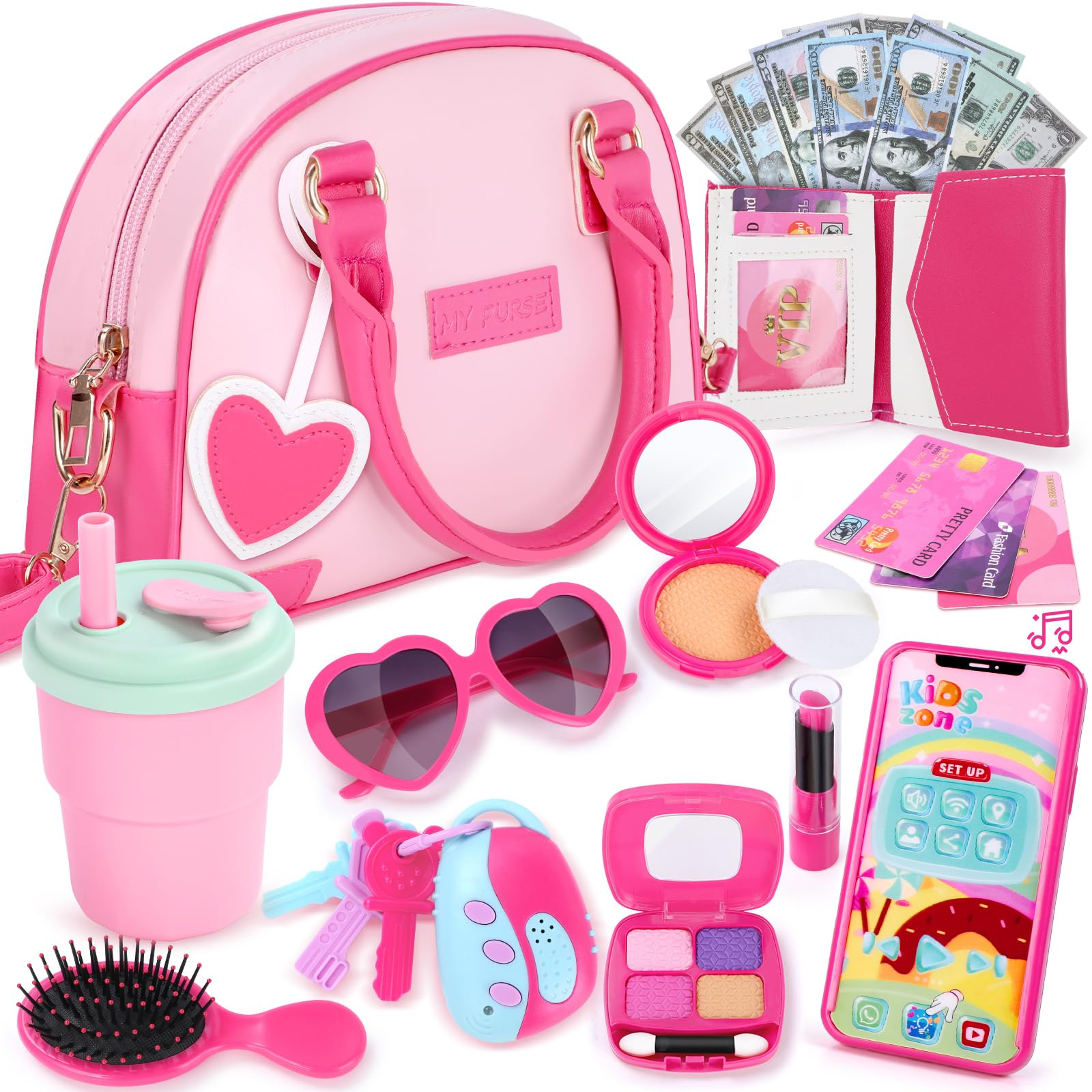 INNOCHEER Little Girls Purse, Kids Toy Purse with Pretend Makeup, Play Purse for Little Girls, Pr... | Amazon (US)