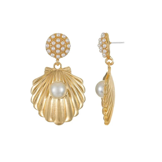 Time and Tru Goldtone Shell and Simulated Pearl Earring, 1 Pair | Walmart (US)
