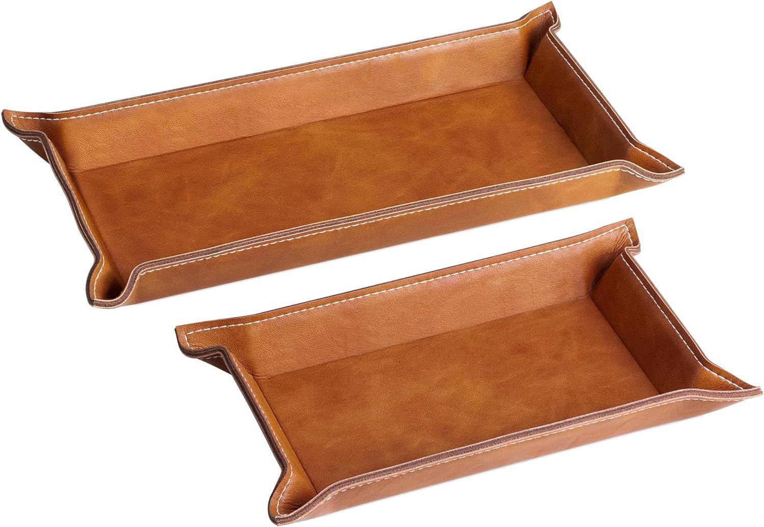 Navaris Faux Leather Tray Set - 2 Valet Organizer Trays for Bedside Table, Night Stand, Desk - St... | Amazon (US)