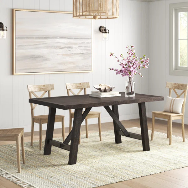 Ernie 66'' Acacia Solid Wood Trestle Dining Table | Wayfair North America