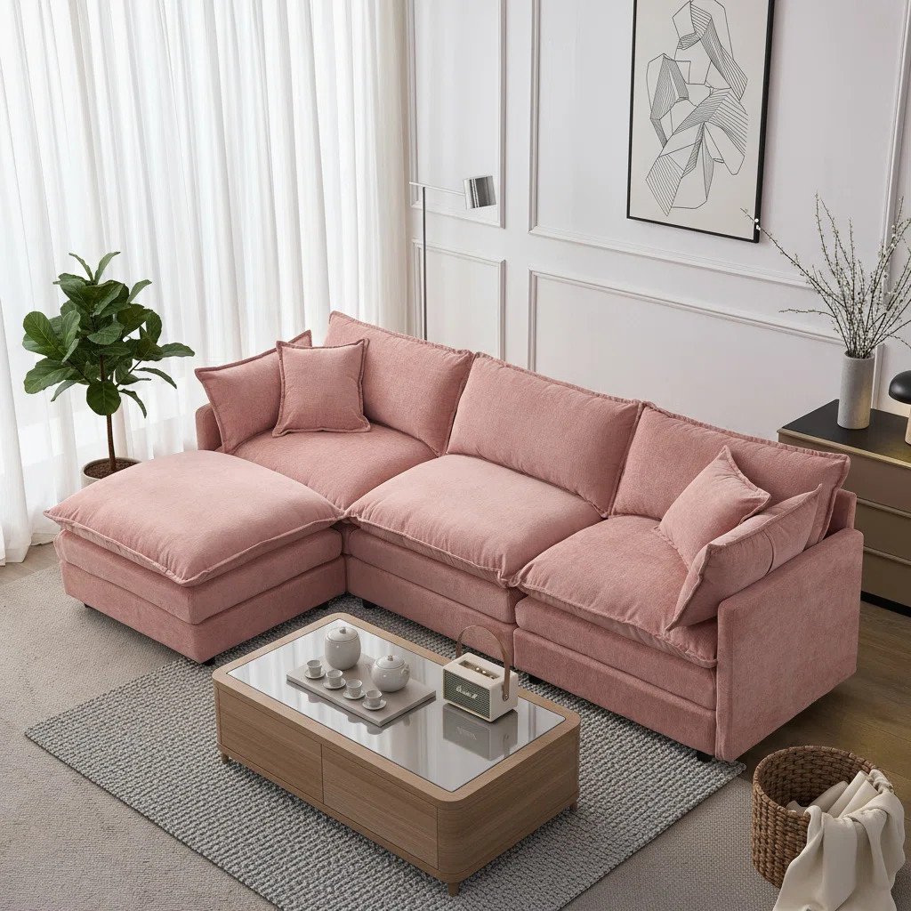Modular L-Shaped Sectional Sofa Couch With Ottoman,Soft Chenille Fabic,3-Seater | Wayfair North America