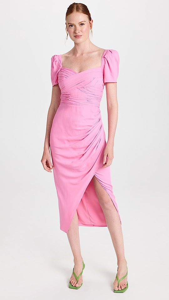 Pink Stretch Crepe Wrap Midi Dress | Shopbop