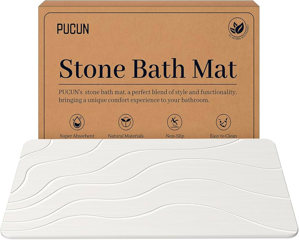 Stone Bath Mat Diatomaceous Earth Non-Slip Shower Mat,Quick Drying Diatomite Bath Stone Mat for Bathroom Floor -Super Absorbent,Natural, Easy to Clean(24 * 16 White) | Amazon (US)