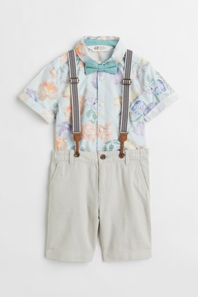 Dressy set with a shirt and shorts in woven cotton fabric and a bow tie thick satin. Shirt with c... | H&M (US)