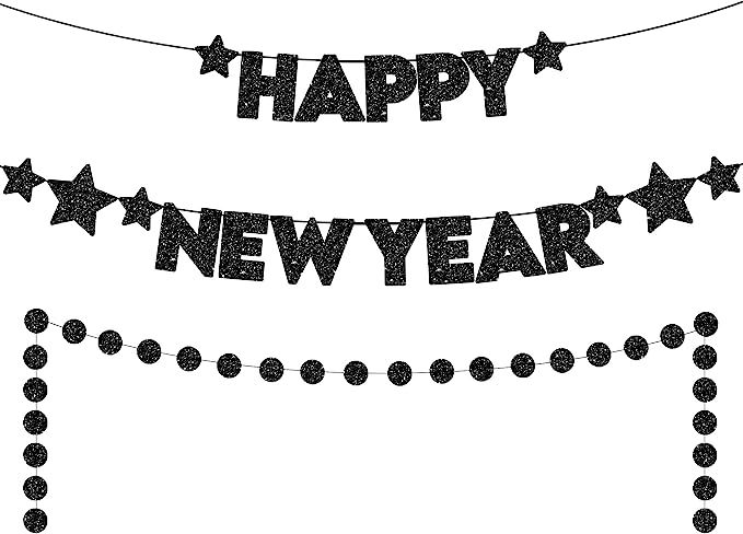 Big, Glitter Happy New Year Banner - 10 Feet, No DIY, 2 Strings Large, 13 Feet Circle Garland | N... | Amazon (US)