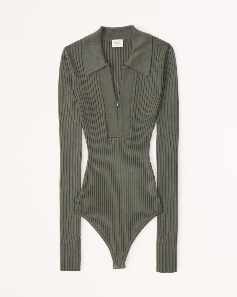 Women's Polo Half-Zip Ribbed Bodysuit | Women's New Arrivals | Abercrombie.com | Abercrombie & Fitch (US)