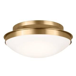 Bretta 17.75 in. 3-Light Brushed Natural Brass Traditional Hallway Flush Mount Ceiling Light with... | The Home Depot
