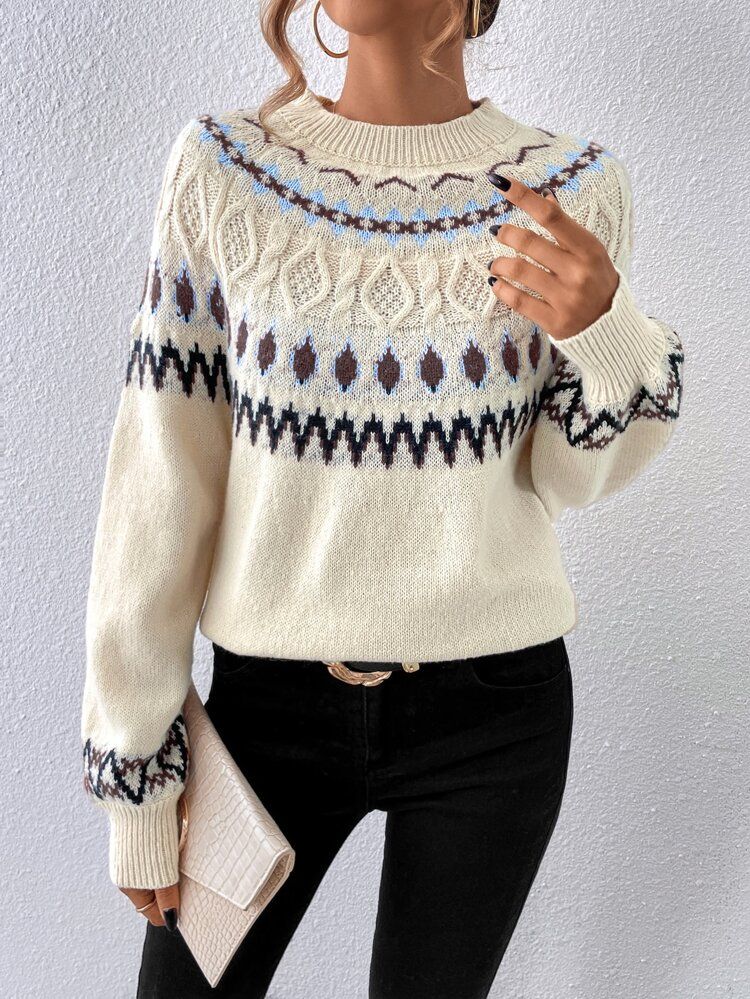 Geo Pattern Raglan Sleeve Sweater | SHEIN