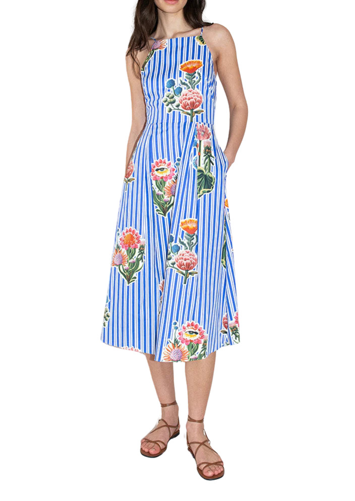 Goreti Cotton Midi Dress in California Garden | Over The Moon