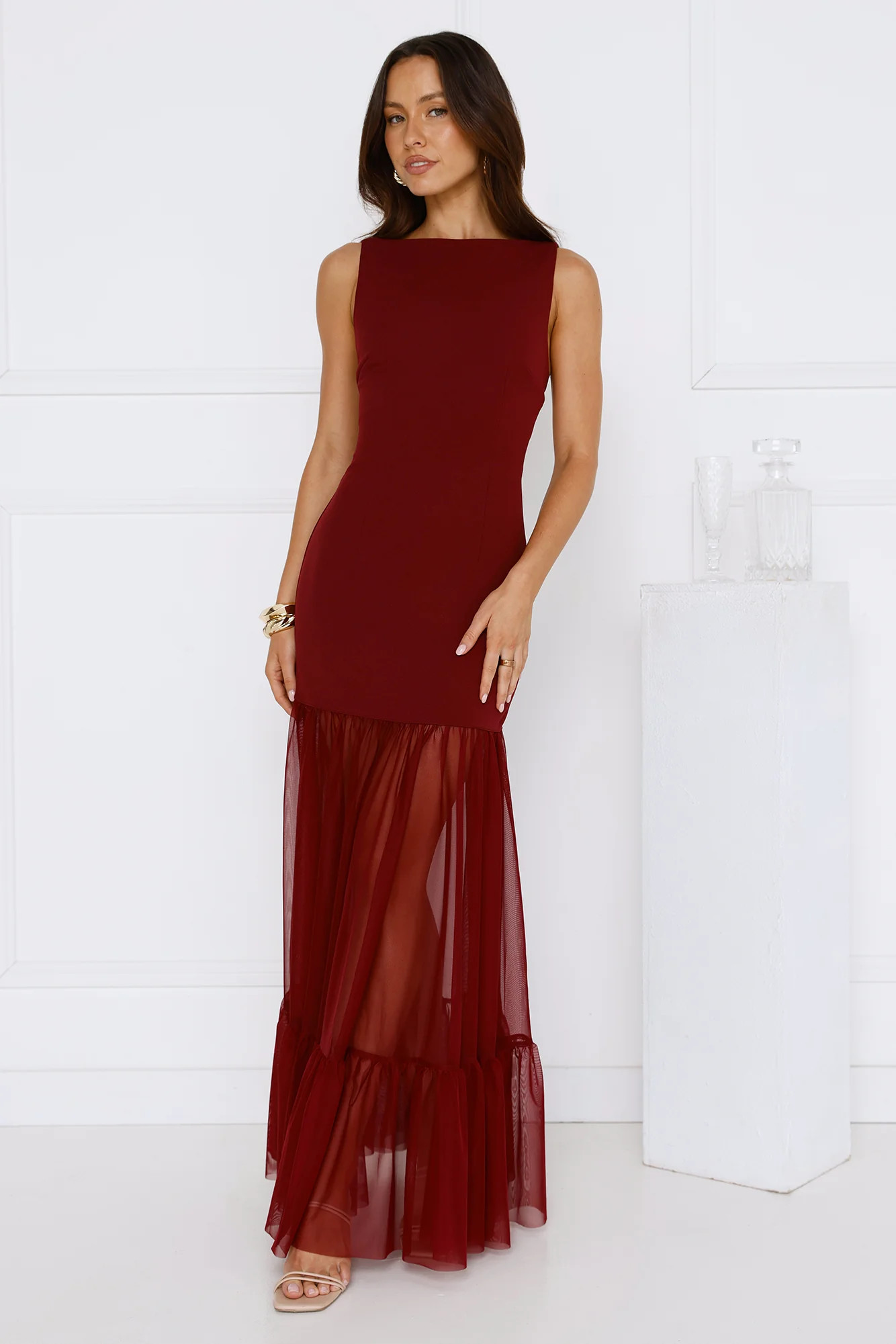 Chic Whispers Maxi Dress Burgundy | Hello Molly (US)