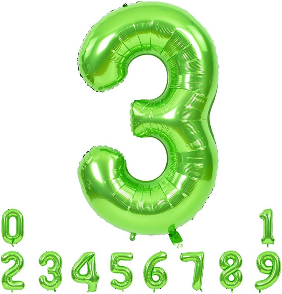 40 Inch Large Green Numbers Balloons 0-9, Number 3 Digit 3 Helium Balloons, Foil Mylar Big Number... | Amazon (US)