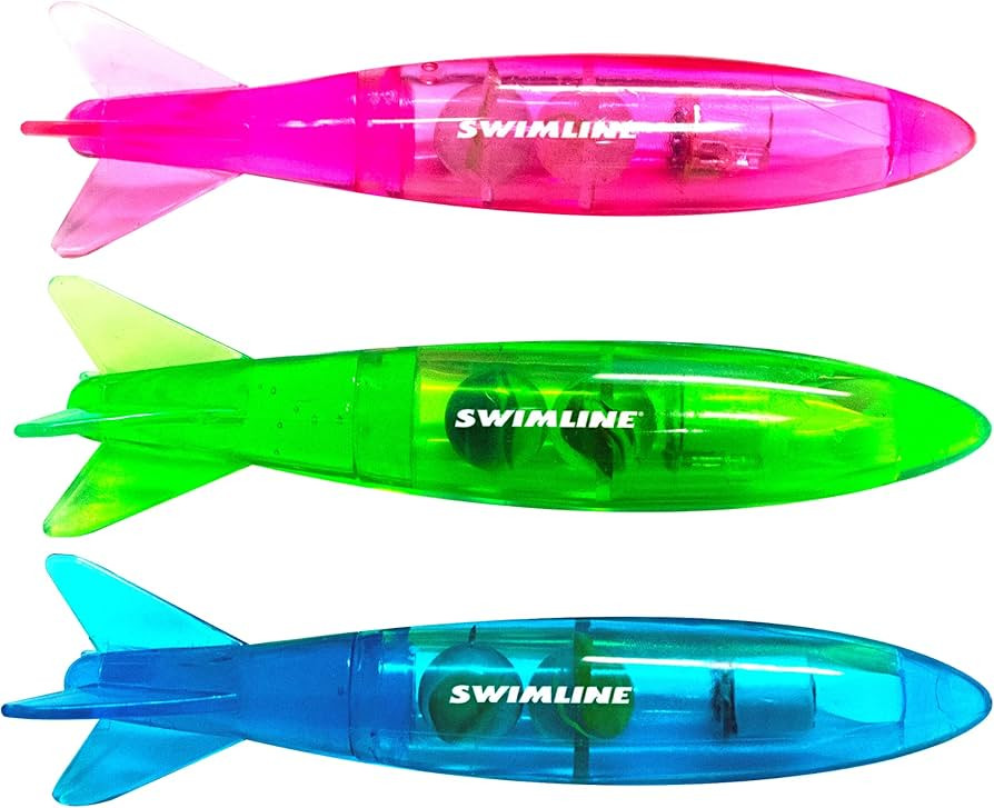 Swimline Original 3-Pack Diving Toys LED Light-Up Glowing Fun Torpedo Turbos Catch The Fish Retri... | Amazon (US)